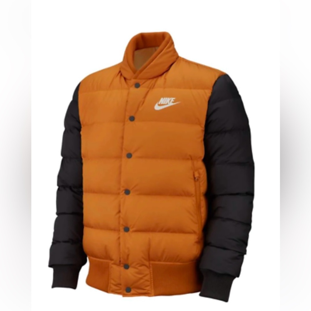 Nike down filled bomber jacket orange black size Large